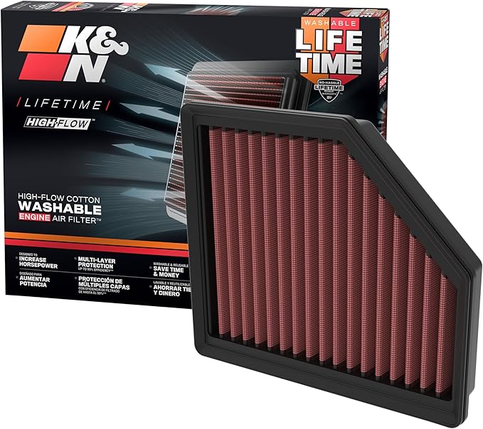 K&N High-Flow Original Lifetime Engine Air Filter: Increase Power: Premium, Washable: Compatible with 2021-2024 Mitsubishi/Nissan/Renault: Outlander, Qashqai, Rogue, X-Trail, Austral, 33-3174