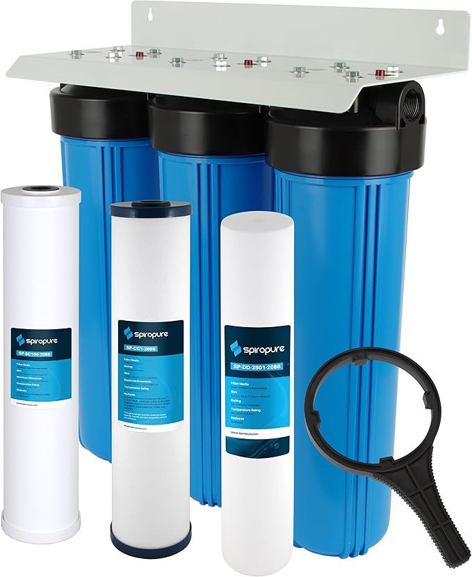 SpiroPure SP-WH300 Advanced 3-Stage Whole House Water Filter, Sediment Catalytic Carbon Descaler, Chlorine Reduction for The Home, Salt Free Descaler, City or Well Water