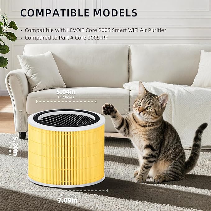 Funmit Core 200S Pet Care Replacement Filter for LEVOIT Core 200S Smart WiFi Air Purifier, 3-in-1 Filter Replacement and High-Efficiency Activated Carbon, Part # Core 200S-RF, 4 Pack