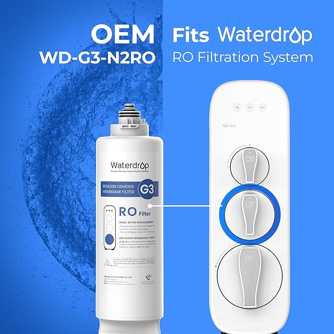 Waterdrop G3-N2RO Filter, Replacement for Waterdrop G3-W 400 GPD Reverse Osmosis System, Reduce PFAS, 2-year Lifetime