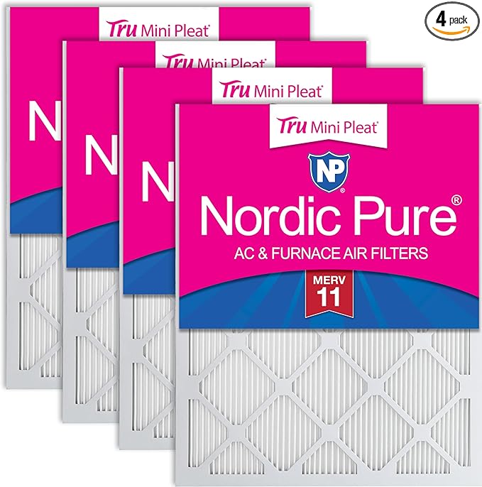 Nordic Pure 20x20x1 (Actual Size: 19 1/2 x 19 1/2 x 3/4) Tru Mini Pleat MERV 11 AC Furnace Air Filters – 2.5X More Media for Extended Durability & Superior Filtration - 4 Pack