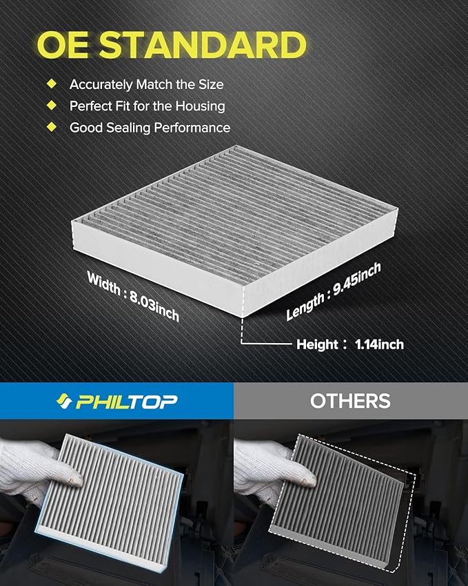 PHILTOP Cabin Air Filter w/Activated Carbon, Compatible with CF11966 Select Chevrolet & GMC & Cadillac & Buick Models, Silverado 1500, Equinox, Malibu, Colorado, Traverse, Cruze, Sierra, Envision