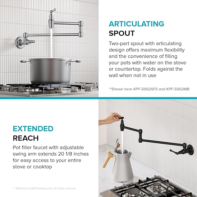 KRAUS Allyn Pot Filler Faucet with Retractable Arm, Wall Mount Kitchen Faucet, Pot Filler for Stove in Spot-Free Brushed Brass, KPF-5002SFS
