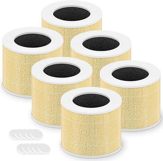 Core Mini Replacement Filter for LEVOIT Core Mini and Core Mini-P Air Purifier, 3-in-1 High-Efficiency Activated Carbon Filter, Core Mini-RF-PA, 6 Filter & 10 Fragrance Sponge, Yellow