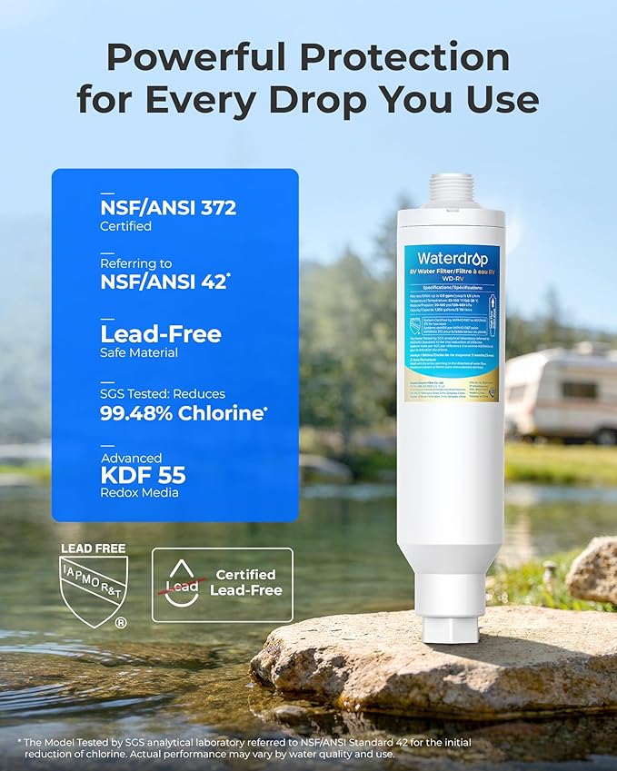 Waterdrop RV/Marine Water Filter with 1 Flexible Hose Protector, Camper Water Filter, Garden Hose Filter, NSF Certified, Greatly Reduces Chlorine, Bad Taste, Odor, 2 Pack