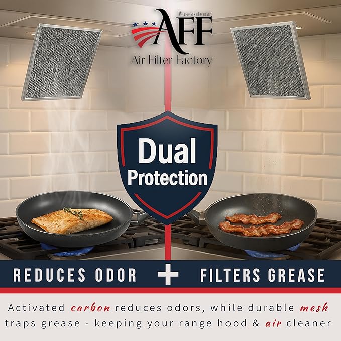 Air Filter Factory Stove Fan Filter 41F, 97007696, 97005687 Replacement For Broan Nutone Range Hood Grease Mesh Charcoal Carbon Combo Filter 8.75 x 10.5 x .44 Inches 2-Pack