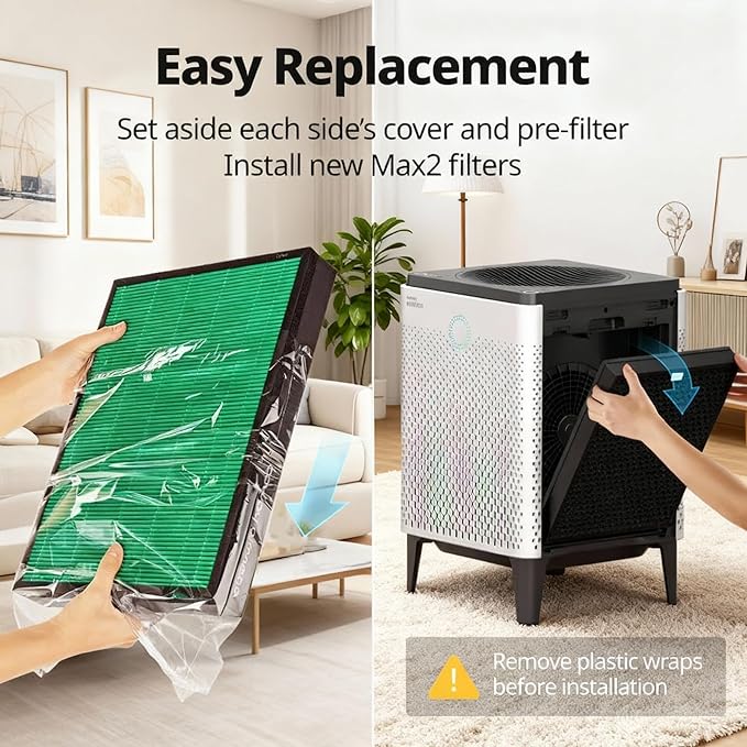 2 Set Airmega 400/400S Replacement Filter Compatible with Coway AIRMEGA Max2 400 400S 400(G) 400S(G) Air Purifier, AP-2015-FP, Max2 Green and Activated Carbon Filter Set