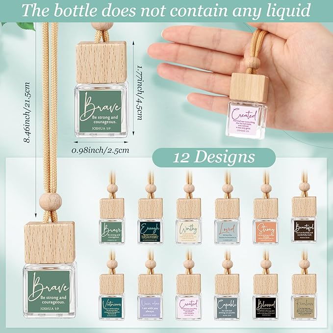12 Pack Easter Christian Gifts Bulk Empty Hanging Car Diffuser Bottles Religious Essential Oil Air Fresheners Church Ministry Favors Faith Gifts for Women (Square)