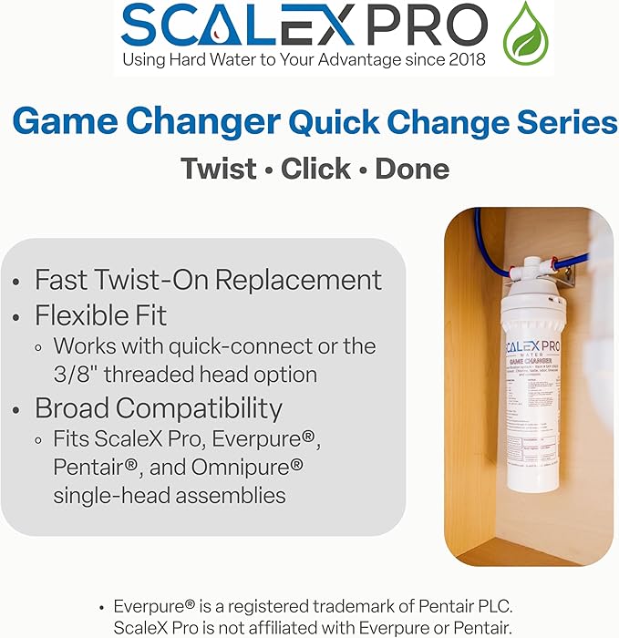 Game Changer 12” Hard Water Scale Prevention Filter – Salt-Free NAC Technology Prevents Scale Up to 26 Grains, Removes Chlorine & Other Common Municipal Water Chemicals, 6,000 Gallons