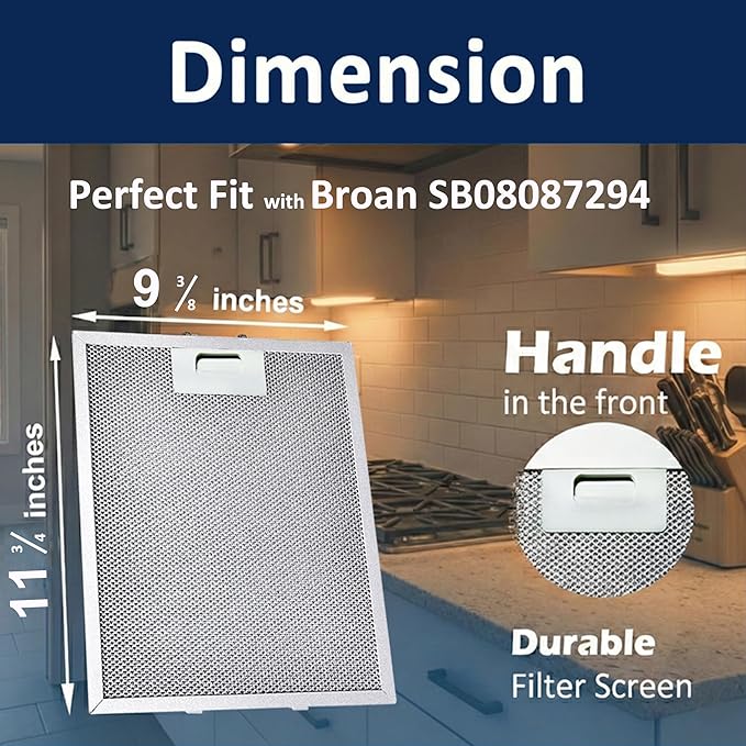 Range Hood Filter Replacement Compatible with Broan Nutone SB08087294 RM523004 233.53363 11.75” x 9.40” Kitchen Exhaust Fan Aluminum Grease Filter for Range Hood Vent Filter