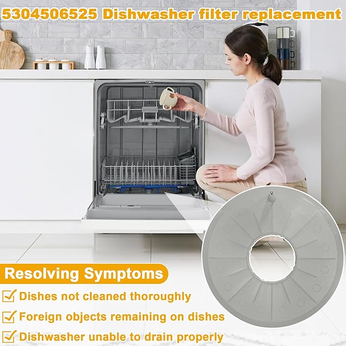 5304506525 Dishwasher Filter, Compatible with Frigidaire, Electrolux, Kenmore, Crosley, Gibson, Kelvinator, Tappan; Replacement for 154252401, AP6036340, 4456337, PS11770489, EAP11770489