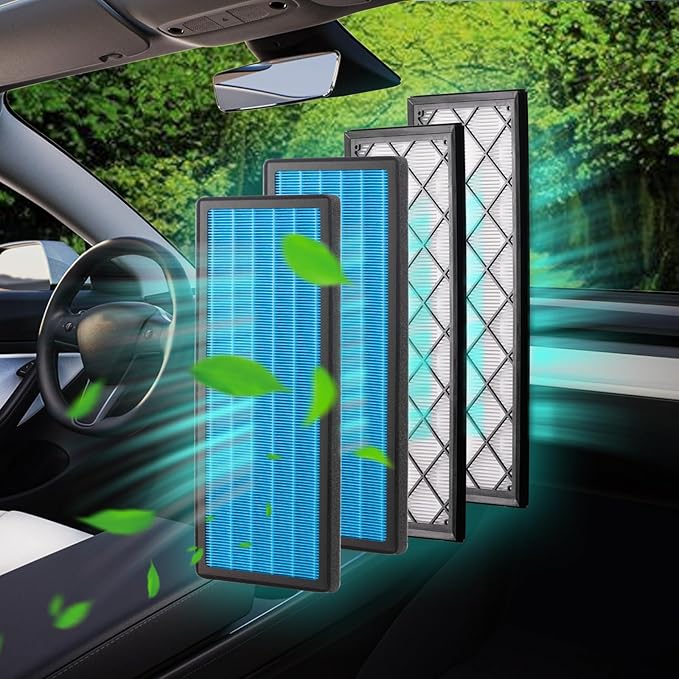 Spurtar HEPA Air Filter for Tesla Model Y, Activated Carbon Cabin Air Filter Replacement for Tesla Model Y Accessories July 2021-2025 (Set of 4 Packs)
