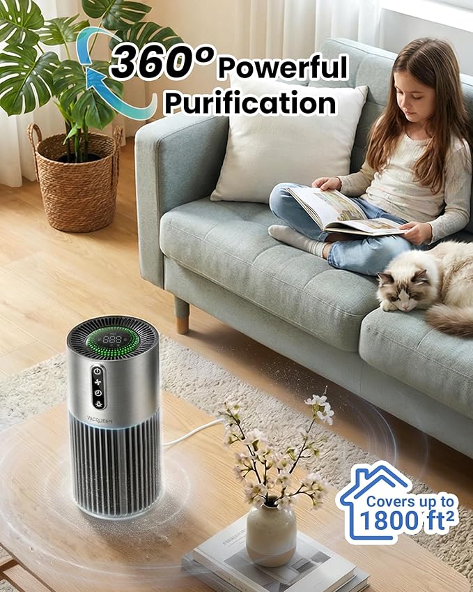 Smart Air Purifiers for Bedroom Home Pets, Timer and Alexa Control, Cover 1800 Ft² with PM2.5 Monitor, WiFi HEPA Air Purifier with Sleep Mode, Washable Filter Air Cleaner for Odors Smoke Dust
