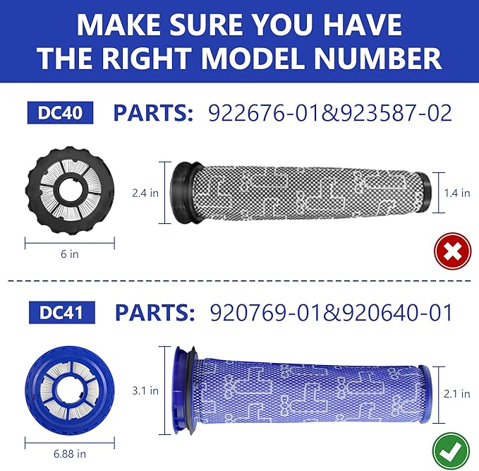 Improvedhand DC41 Filter Replacement Compatible with Dy.son DC41, DC65, DC66, UP13, UP20 Animal, Multi Floor and Ball Vacuum Replaces Part # 920769-01&920640-01, 2 Post-Filter and 2 Pre-Filter Set