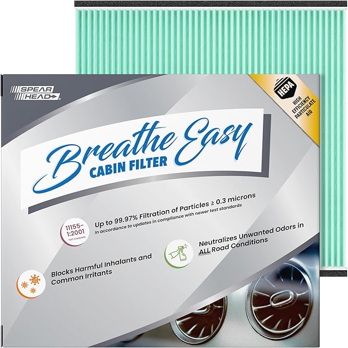 Spearhead HEPA Breathe Easy Cabin Filter, Up to 99.97% Filtration of 0.3 Micron Particles w/No Airflow Reduction (BE-132H)