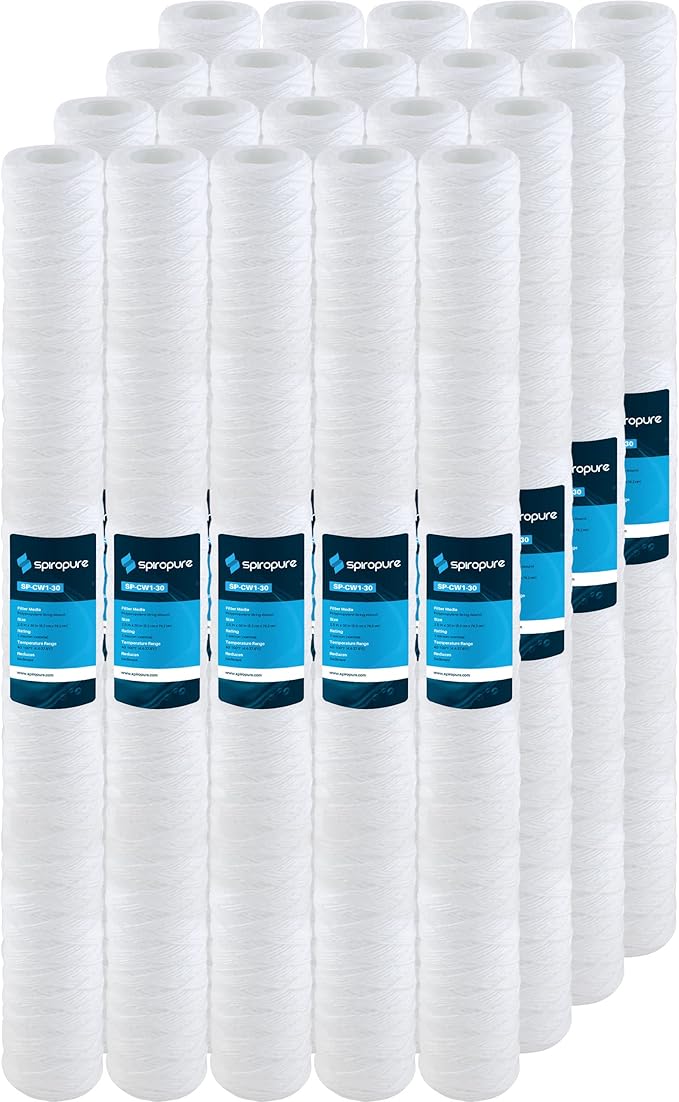 SpiroPure SP-CW1-30 30x2.5 1 Micron String-Wound Polypropylene Sediment Water Filter Cartridge SWC-25-3001 (Case of 20)