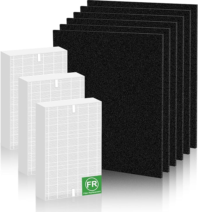 HPA300 Filter Replacement for Honeywell HPA300 Series, Precut Activated Carbon Prefilter for HPA300, HPA304, HPA3300, HPA5300, HPA8350 Series, 3 FR Filte + 6 Activated Carbon Pre Filter
