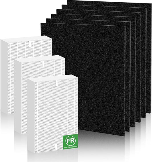 HPA300 Filter Replacement for Honeywell HPA300 Series, Precut Activated Carbon Prefilter for HPA300, HPA304, HPA3300, HPA5300, HPA8350 Series, 3 FR Filte + 6 Activated Carbon Pre Filter