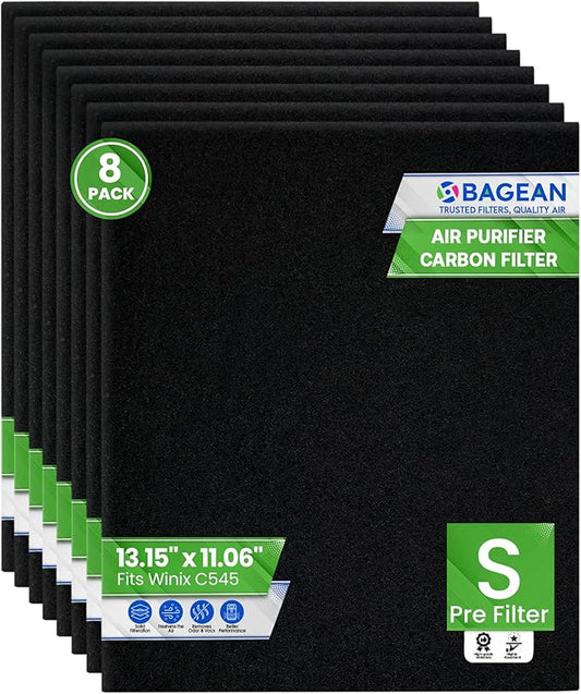 Bagean C545 Carbon Prefilter S - Compatible with Winix Air Purifier Filter Replacement - Fits Winix C545 Replacement Filter - Activated Carbon Filters Absorb Odors and Freshen the Air (8-Pack)
