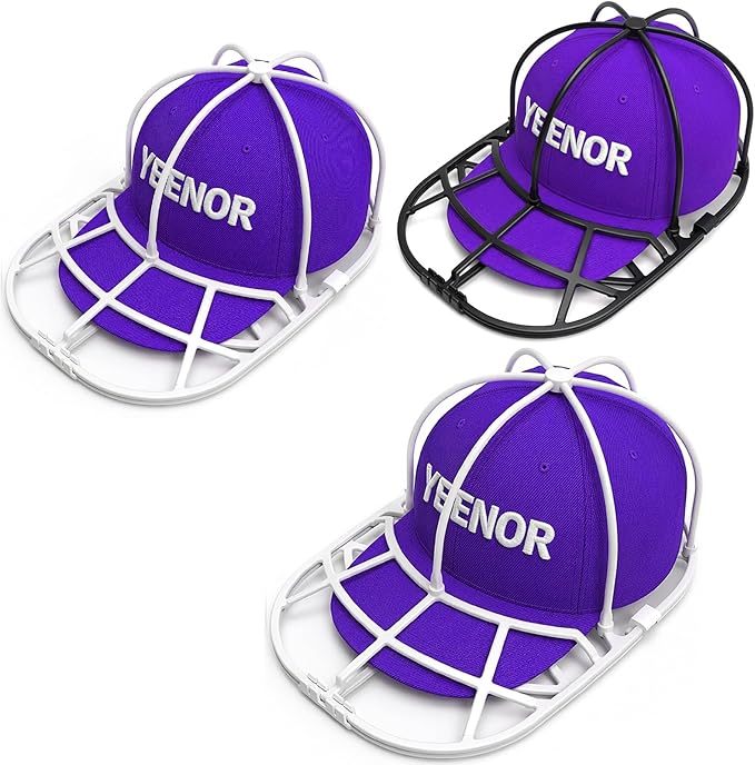 Hat Washer Cage for Washing Machine – Baseball Cap Cleaner Rack for Washer & Dishwasher, Structured Cap Shaper & Protector for Hats – 3 Packs (Assembly Required)