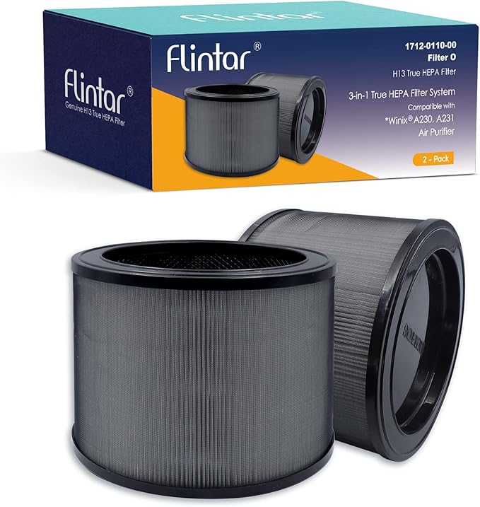 Flintar Replacement Filter O, Compatible with Winix A230 and A231 Air Purifier, Part#1712-0110-00, 3-in-1 H13 Grade Filtration + Activated Carbon Filter, 2-Pack