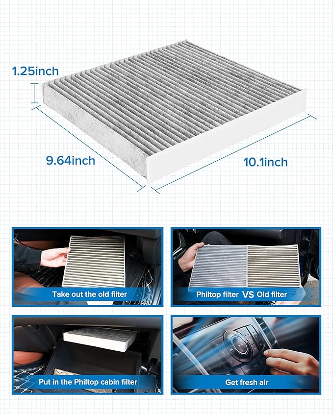 PHILTOP Cabin Air Filter w/Activated Carbon, Compatible with CF11643 Volkswagen Jetta, Tiguan, Atlas, Taos, Atlas Cross Sport, GTI, Golf, Golf Alltrack, Golf SportWagen, e-Golf, Golf R, Arteon