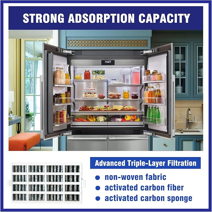 3 Pcs Refrigerator Air Filter Replacement Fit for Whirlpool WRF767SDHV05, WRF767SDHZ00, WRF767SDHZ01, WRF767SDHZ02