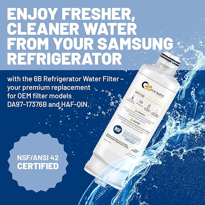 QPD 6B Refrigerator Water Filter Replacement for Samsung DA97-17376B, HAF-QIN – Compatible with Samsung RF23M8070SG/AA, BRF365200AP/AA – NSF Certified, Chlorine Reduction – (2-Pack)