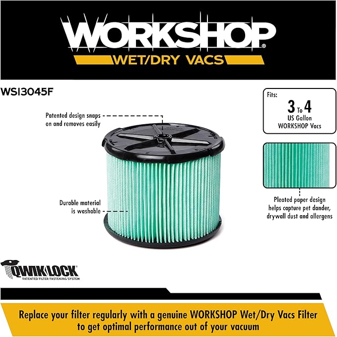 WORKSHOP Wet Dry Vacuum Filters WS13045F HEPA Media Filter For Shop Vacuum Cleaner (Single HEPA Media Filter For Wet Dry Vacuum Cleaner) Fits WORKSHOP 3-Gallon to 4-1/2-Gallon Shop Vacuum Cleaners