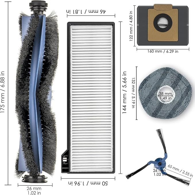 (9 Pieces) X10 Pro Omni Accessories Kit Replacement for Eufy Vacuum, 1 Main Brush, 2 HEPA Filters, 2 Dust Bags, 2 Side Brushes, 2 Mop Cloth Pads