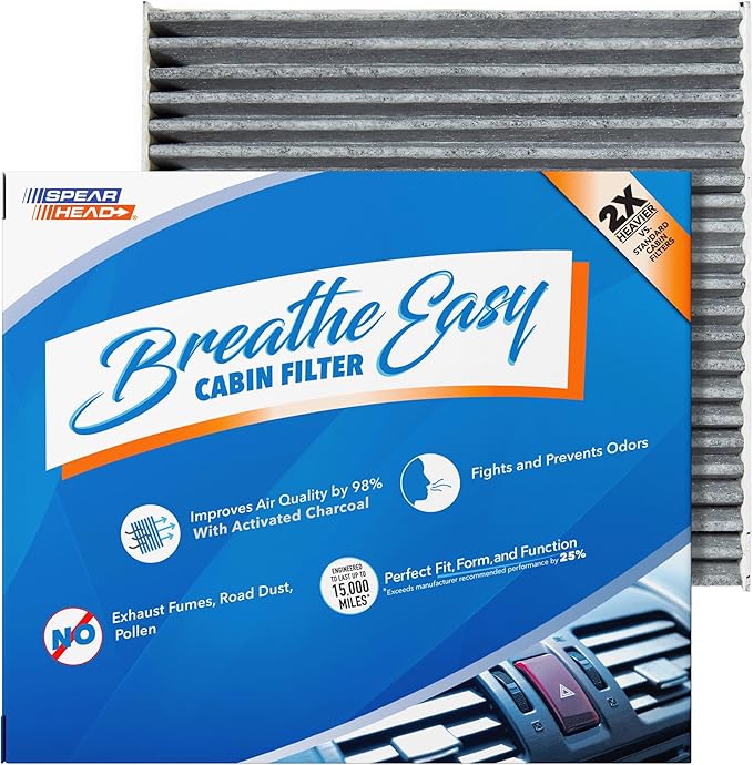 Spearhead Odor Defense Breathe Easy AC & Heater Cabin Filter | Fits 07-08 Fit, 13-16 FR-S, 13-20/22-25 BRZ, 17-20 86, 22-25 GR86 Like OEM | Up to 25% Longer Lasting w/Activated Carbon (BE-549)