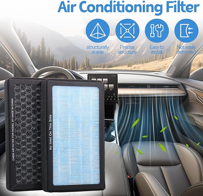6 Pack Tesla Model 3 Model Y Cabin Air Filter, HEPA Cabin Air Filter with Activated Carbon 4-Stage Filtration, Replacement for 2016-2025 Tesla Model 3/Y, Includes 3 Wrenches & 3 Pry Bars