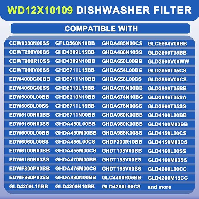 WD12X10109 Dishwasher Filter Compatible with GE PDW8200J03WW ZBD6880K10SS PDW9280J10SS,WD12X10109 Dishwasher Screen Filter Replace AP3794323 WD12X10050 1088479 AH958919 EA958919 PS958919