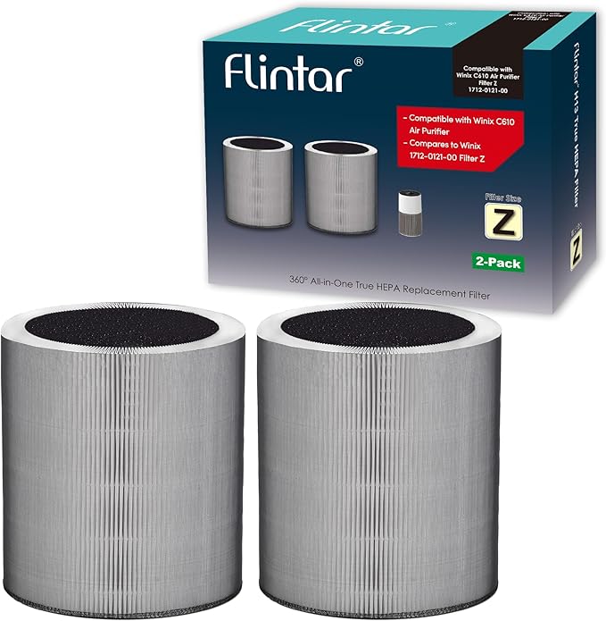 Flintar C610 Replacement Filter Z, Made in Taiwan, Compatible with Winix C610 Air Purifier, 1712-0121-00, 3-in-1 H13 True HEPA with Activated Carbon and Pre-Filter, 2-Pack