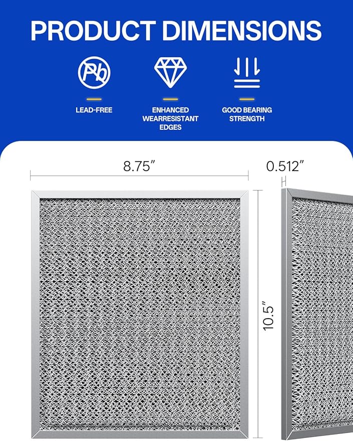 Stove Hood Vent Filter 10.5" x 8.8" 41F 97007696 Fit's N-utone & B-roan Range Hood Filter Replacement for Ductless Exhaust Fan - Aluminum Mesh Charcoal Combo Grease & Carbon Freshens Kitchen Air