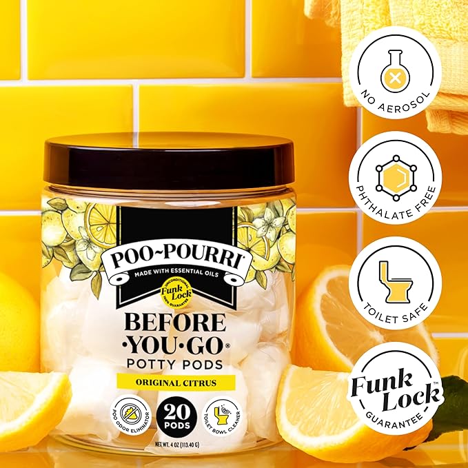 Poo~Pourri Original Citrus Before-You-Go 2-in-1 Toilet Potty Pods 20ct - Bathroom Odor Remover & Toilet Cleaner - Plant Based Ingredients & Essential Oils - with Lemon, Bergamot, & Lemongrass Scent