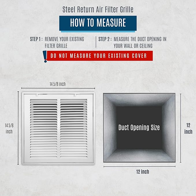 [5 Pack] Fits 12x12 Duct Opening | Steel Return Air Filter Grille by Handua [Fixed Hinged] Vent Cover Grill for Sidewall and Ceiling | White | Outer Dimensions: 14 5/8"W X 14 5/8"H