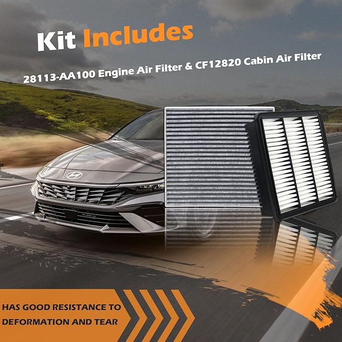 28113-AA100 Engine Air Filter & CF12820 Cabin Air Filter Fits for 2021-2025 Hyundai Elantra 2022-2023 Elantra N 2024-2025 Kona (Not Fit Hybrid)