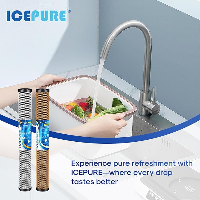 ICEPURE 20" x 2.5" Whole House CTO Carbon Water Filter Cartridge, 2-Stage Activated Carbon Block and KDF Heavy Metal Removal Filter Combo Kit Replacement for 20 Inch Water Filter System