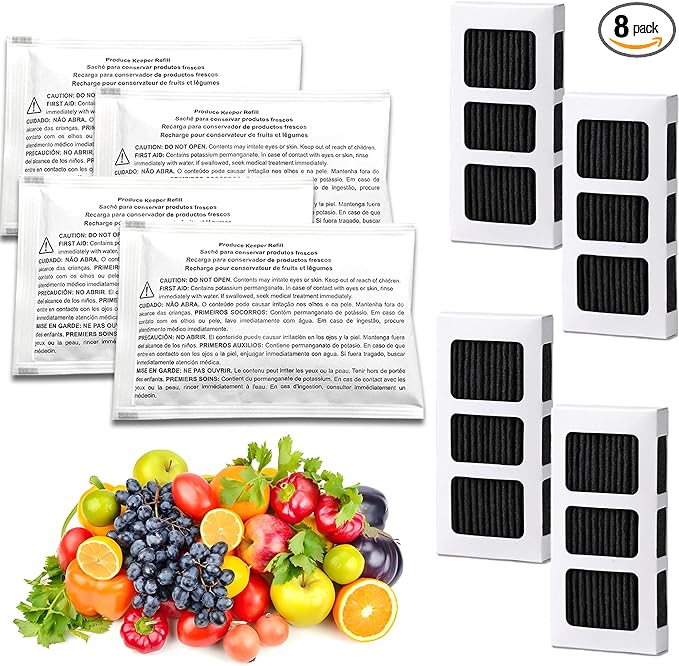 4 Pack Replacements for Frigidaire FRPAPKRF2PK FRPAPKRF Pure Air Produce Keeper and 4 Pack Replacements for FRIGIDAIRE PAULTRA2 Pure Air Ultra II Refrigerator Air Filter (Ultra II)