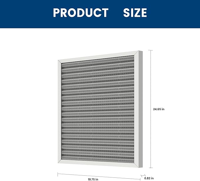 20x25x1 HVAC Furnace Air Filter, Lasts a Lifetime, Washable, the Last HVAC Filter You Will Ever Buy, Healthier Home or Office, Merv 8(Actual Size:19.5x24.5x0.82 Inch)