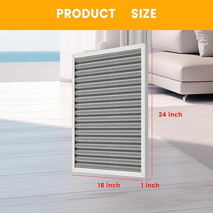 18x24x1 HVAC Furnace Air Filter, Lasts a Lifetime, Washable, the Last HVAC Filter You Will Ever Buy, Breathe Safely at Home or in the Office,Merv 8(Actual Size:17.5x23.5x0.82 Inch)