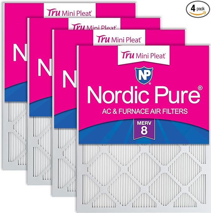 Nordic Pure 20x25x1 (Actual Size: 19 1/2 x 24 1/2 x 3/4) Tru Mini Pleat MERV 8 AC Furnace Air Filters - 2.5X More Media for Longer-Lasting, High-Efficiency Filtration - 4 Pack
