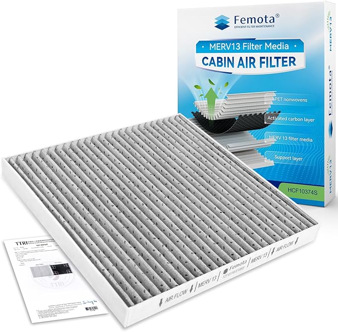 Certified MERV 13 Cabin Air Filter with Activated Carbon, CF10374(CP374) for Dodge Dart (2013-2016), Toyota Tacoma (2005-2023), Pontiac Vibe (2003-2008).