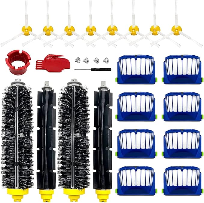 Replacement Parts for iRobot Roomba 675 690 680 660 651 650 614 610 595 585 564 552 Vacuum, Replenishment Kit 8 Filters, 8 Side Brushes, 2 Set Bristle and Beater Brush,2 Tools