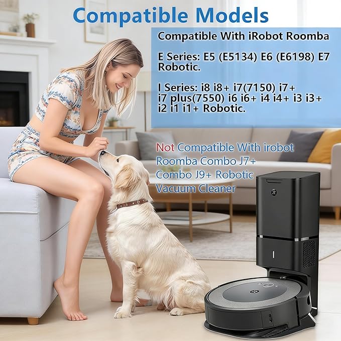 26 Replacement Parts for iRobot Roomba i7 i7+ i3 i3+ i4 i4+ i5 i5+ i6 i6+ i8 i8+ E5 E6 E7 Robot Vacuum Accessories, 2 Rubber Roller 8 Filters 8 Side Brushes 8 Vacuum Bags（NOT Fit the Combo J7+）