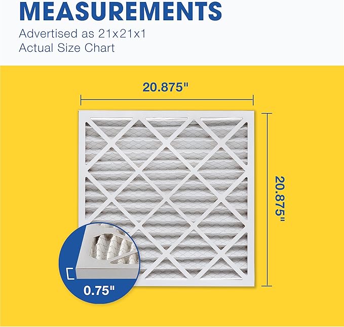 Aerostar 21x21x1 MERV 11 Air Filter, 6 Count, ACTUAL SIZE (20.88 x 20.88 x 0.75), HVAC, Air Conditioning & Furnace Filter for Dust, Pet Dander, Smoke & Allergies (MPR 1200 / FPR 7), Made in USA