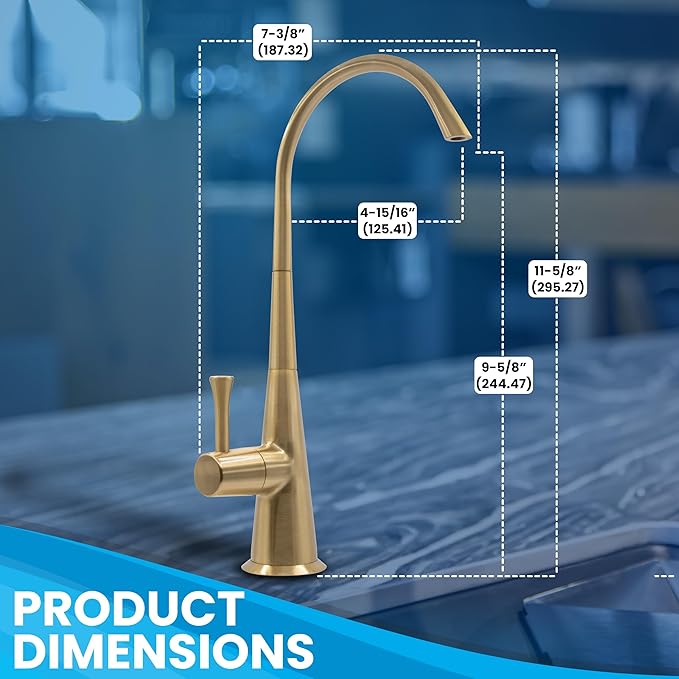 Metpure Non-airgap Brass RO Faucet Reverse Osmosis Drinking Water Filtration System Water Dispenser Spout. Contemporary Style. Include Wrench and Faucet Adapters. Brushed Gold.