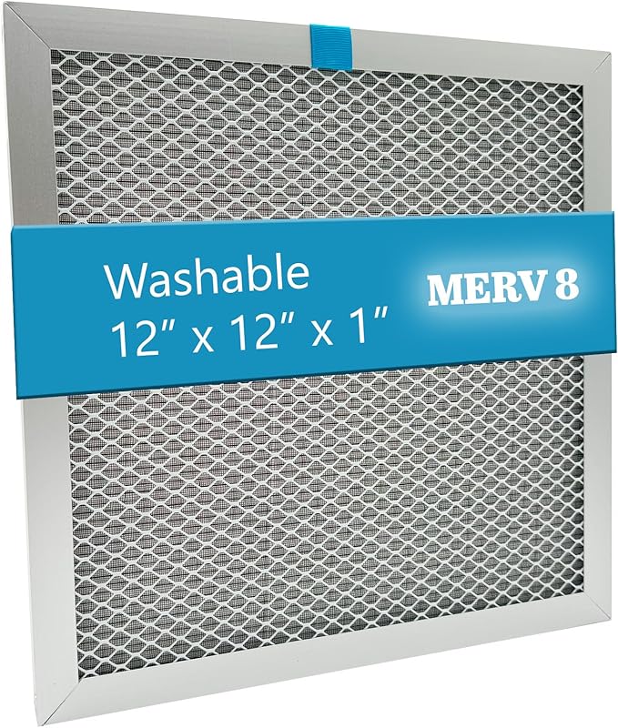Washable Electrostatic Furnace Air Filter, MERV 8, (12" x 12" x 1") Aluminum Reusable Filter for Furnace, Central AC, and HVAC System