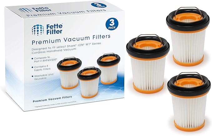 Fette Filter - Fabric Vacuum Filter Compatible with Shark ION W1 Cordless Handheld Vacuum WV200, WV201, WV205, WV220. Compare to Part # XHFWV200 (Pack of 3)